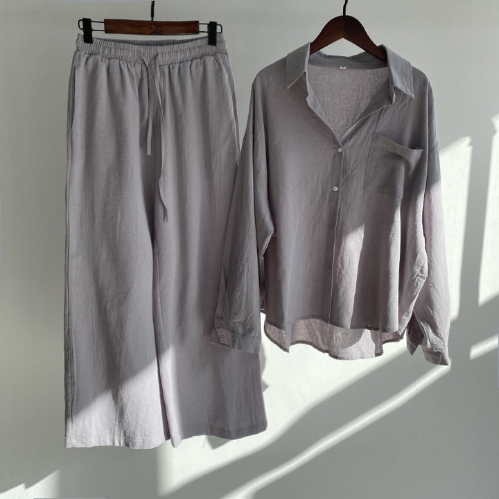 Dames set met blouse met lange mouwen en broek