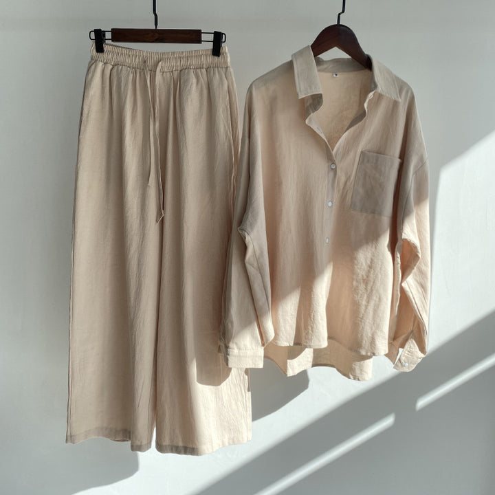 Dames set met blouse met lange mouwen en broek