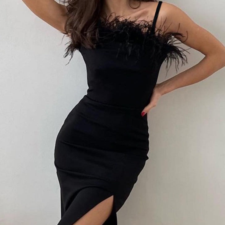 Women-Spaghetti-Strap-Feather-Trim-High-Slit-Party-Dress.jpg